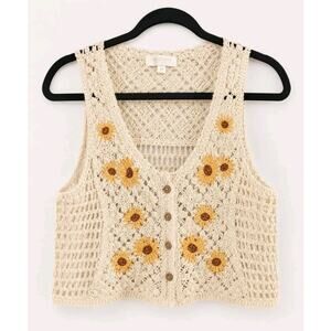 Rebellion Top Juniors Sz S Crochet Button-up Cropped Cottage Core Boho Coquette